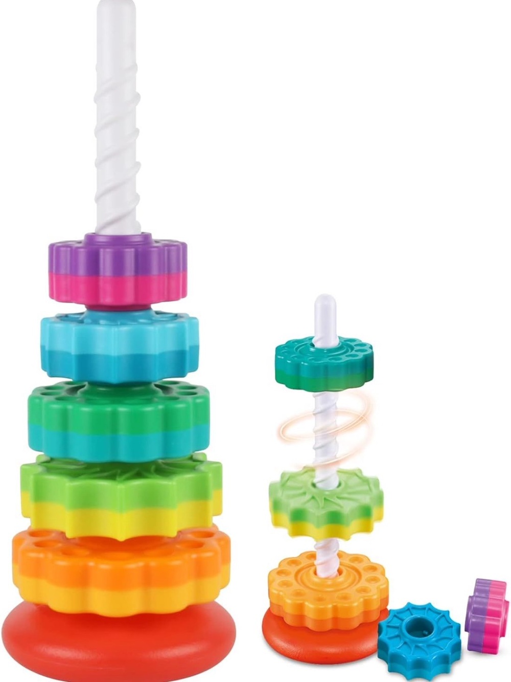 Rainbow Ring Stacker Spinning Montessori Baby Toy Sensory Learning New